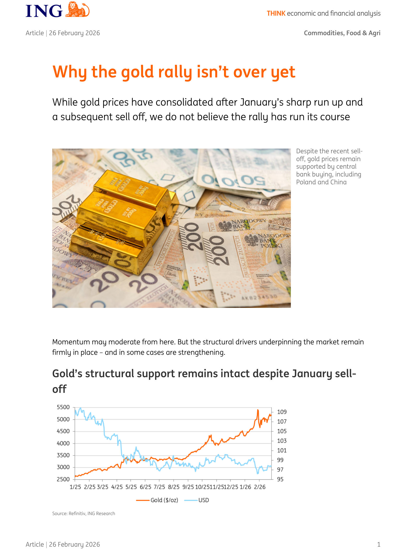 Featured: ING黄金研报精读:1月急涨后又急跌,为什么这轮金价支撑不只来自避险?