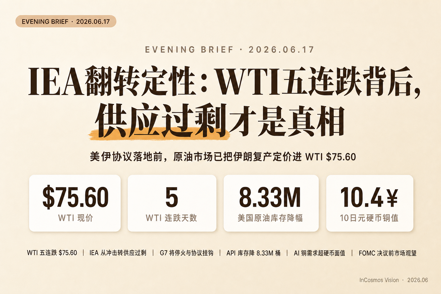 晚间速读：IEA翻转定性：WTI五连跌背后，供应过剩才是真相