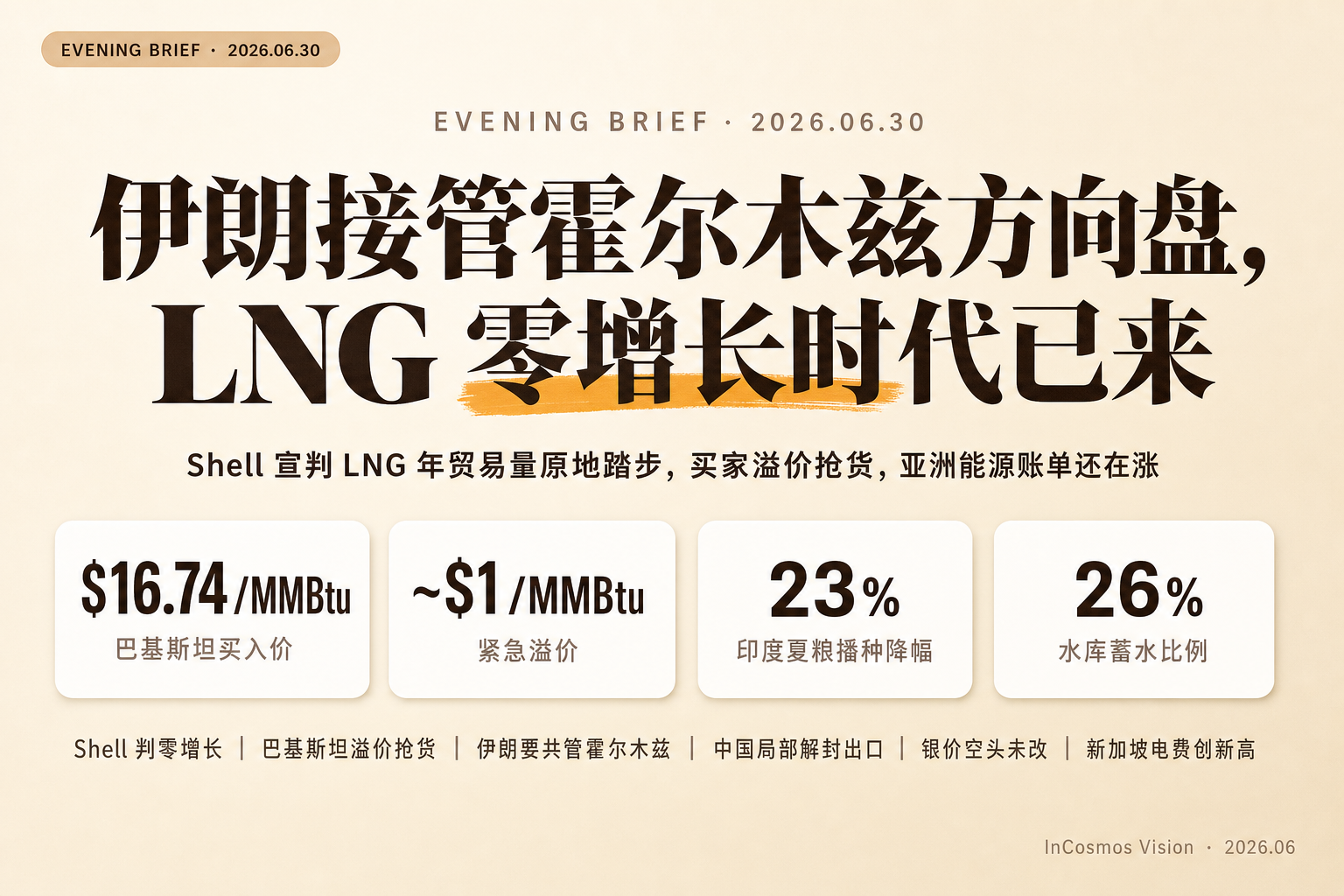 晚间速读:伊朗接管霍尔木兹方向盘,LNG 零增长时代已来