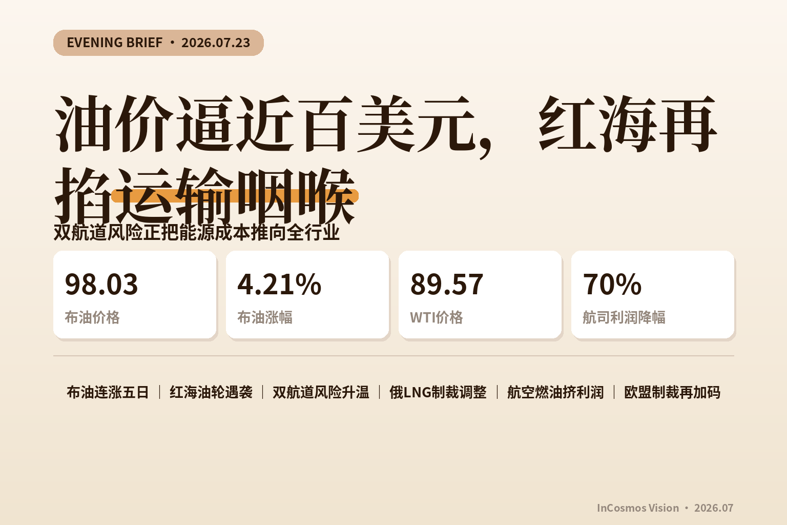 晚间速读:油价逼近百美元,红海再掐运输咽喉