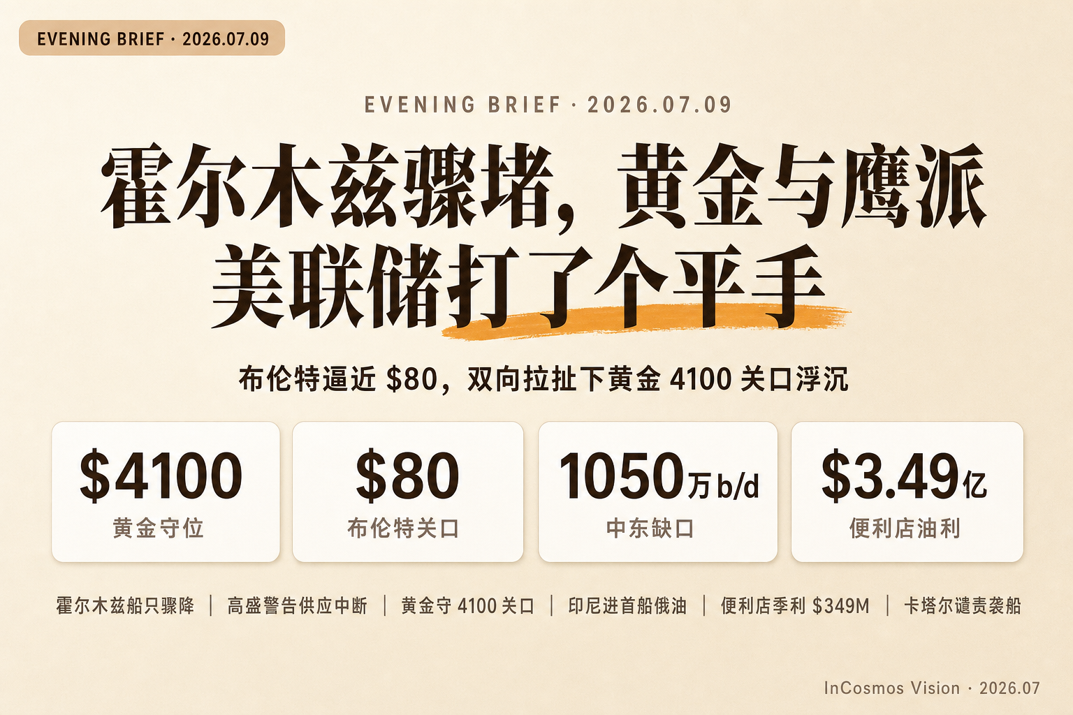 晚间速读:霍尔木兹骤堵,黄金与鹰派美联储打了个平手