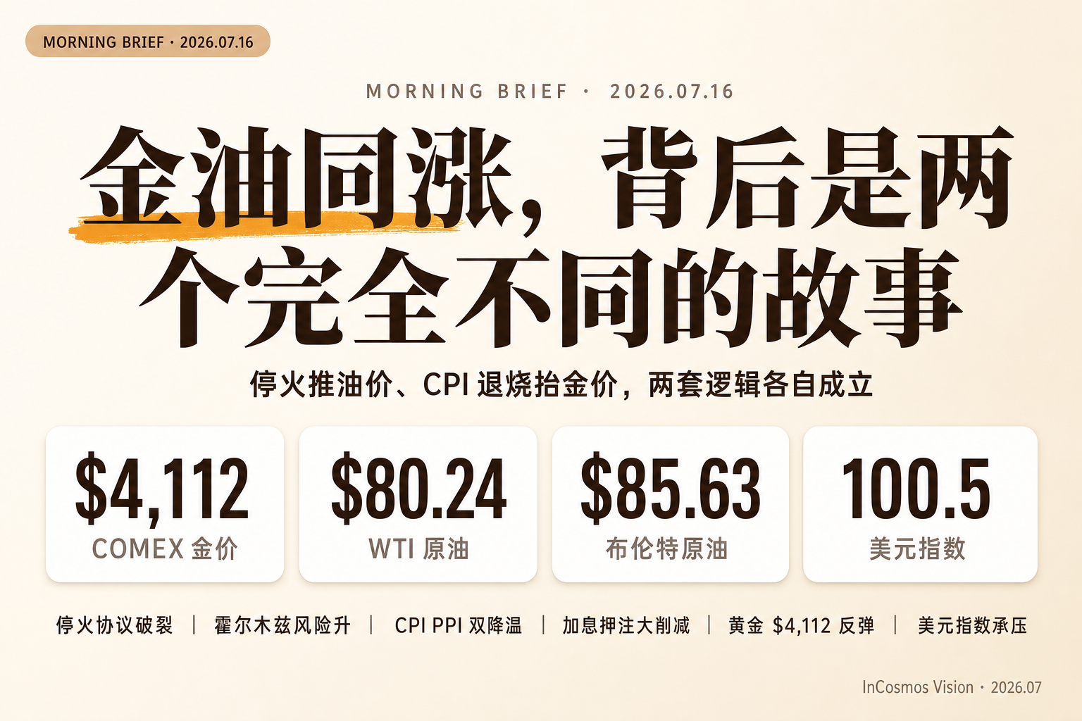资讯早报:金油同涨,背后是两个完全不同的故事