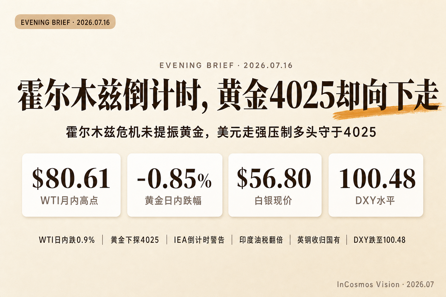 晚间速读：霍尔木兹倒计时，黄金4025却向下走